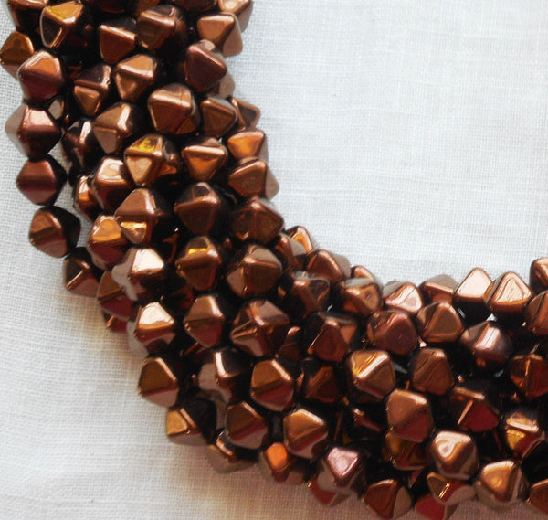 Fifty 6mm Luster Dark Bronze bicones, metallic brown pressed glass Czech bicone beads C0001 - Glorious Glass Beads