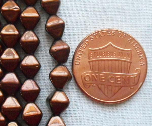 Fifty 6mm Luster Dark Bronze bicones, metallic brown pressed glass Czech bicone beads C0001 - Glorious Glass Beads