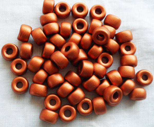 Lot of 25 9mm Czech Matte Metallic Copper glass pony roller beads, large hole crow beads, C6601 - Glorious Glass Beads