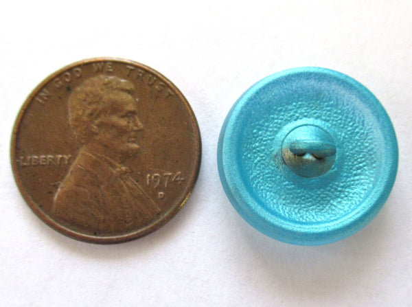 One 18mm Czech glass button - translucent aqua blue with a gold dragonfly decorative shank button 00191