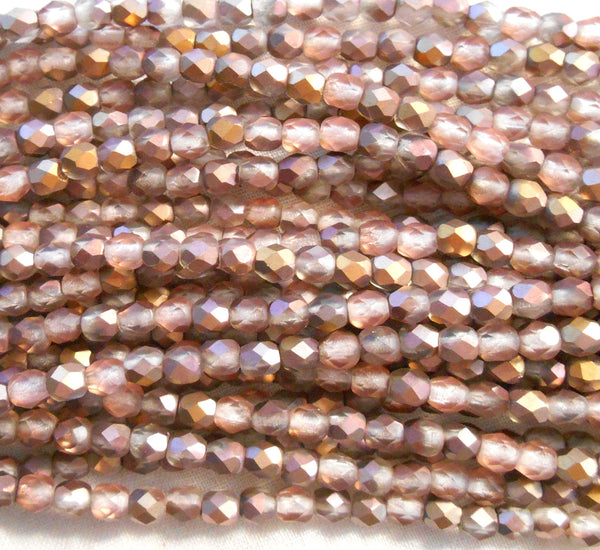 50 4mm Matte Apollo Gold Czech glass beads, firepolished, faceted round beads, C5550