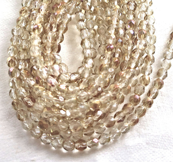 Lot of 50 4mm Czech Twilight Crystal Neutral AB glass beads, speckled firepolished faceted round beads C0076