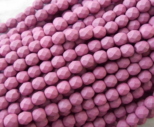 25 6mm Saturated lavender, mauve glass beads, fire polished, bright lavender faceted round beads C2725