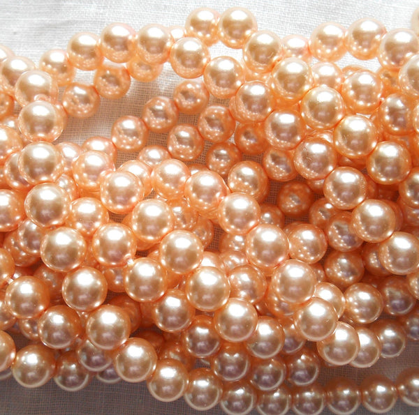 50 6mm light peach glass pearl druk beads, Preciosa Czech round, smooth glass pearls C0096