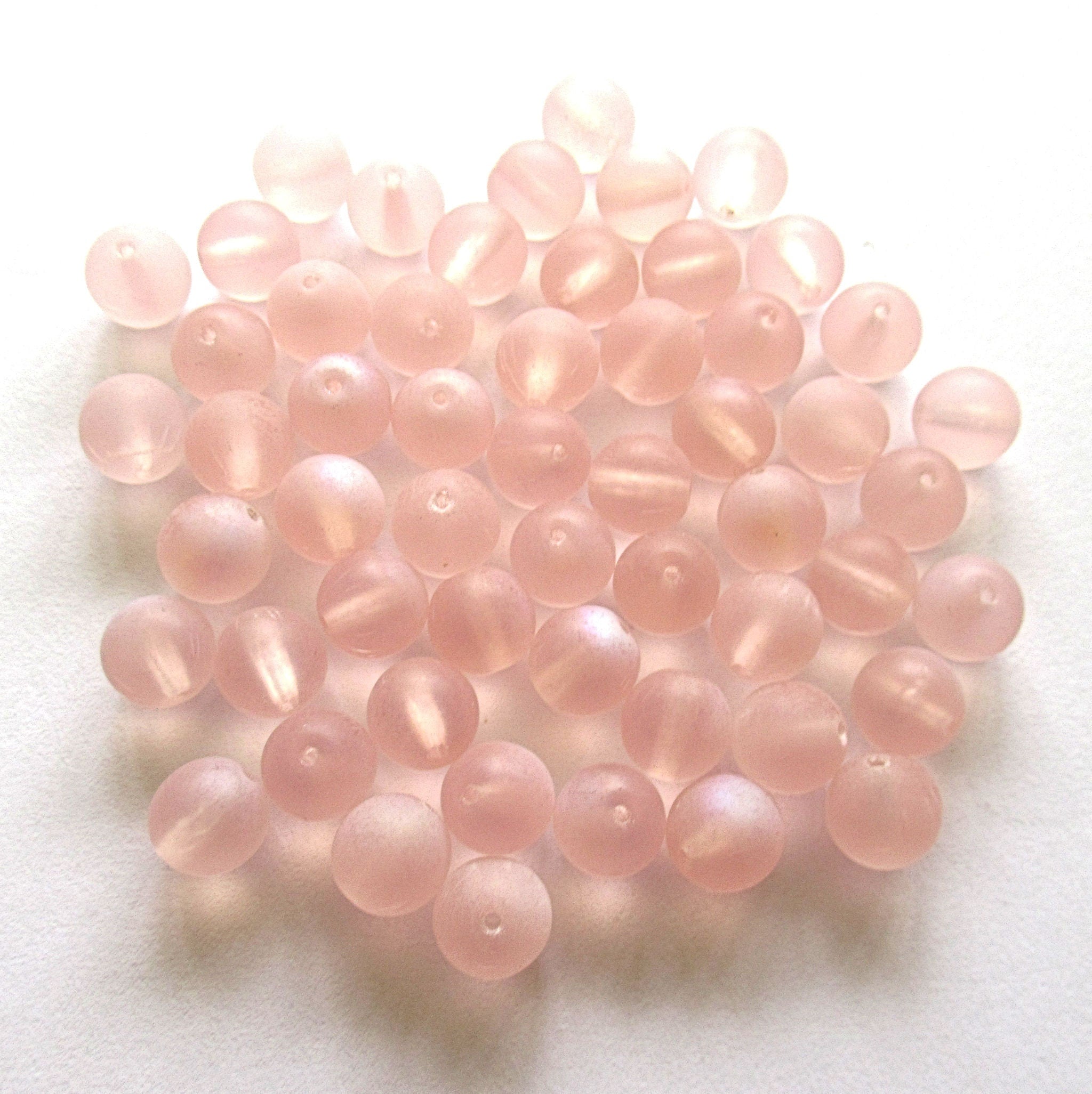 Lot of 25 8mm Czech glass druks - smooth round frosted pink AB druk beads - C0000