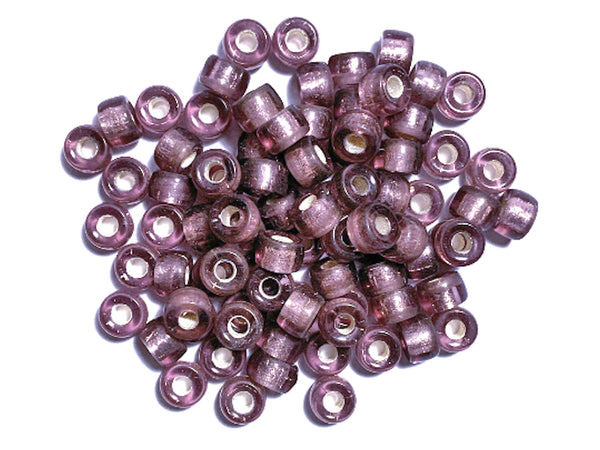 Twenty-five 9mm Czech glass pony, crow, roller beads - light purple amethyst silver lined large hole beads - C0078