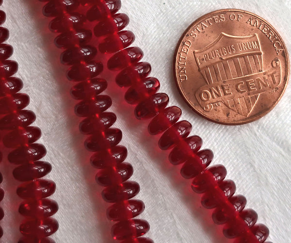 Lot of 50 6mm Czech glass rondelle beads, garnet red flat spacers or rondelles C3401