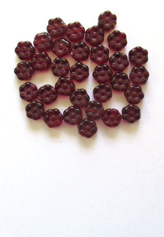 Lot of 25 8mm Czech glass flower beads - transparent garnet red beads - C0085
