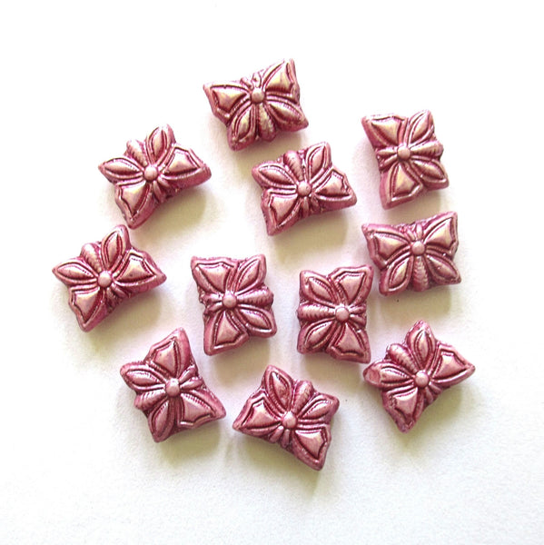 Eight Czech glass butterfly beads - opaque pink with a luster finish - 15 x 12mm pressed glass beads C0098