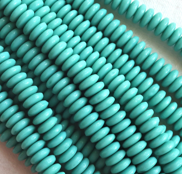 Lot of 50 6mm Czech glass rondelle beads, opaque turquoise blue flat spacers or rondelles C80101