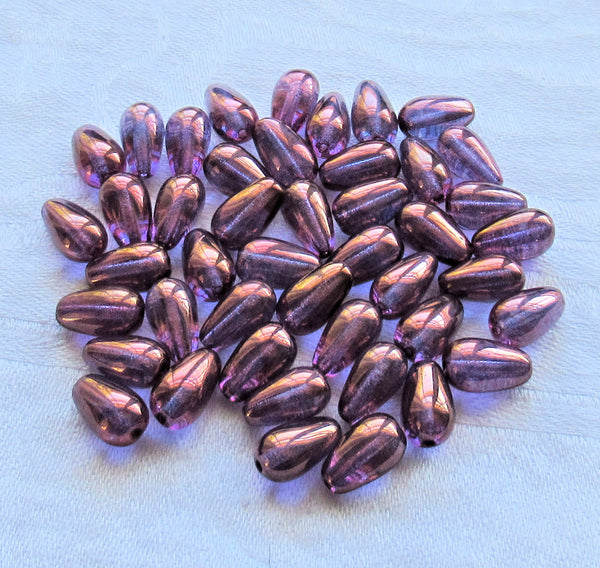 Lot of 25 lumi amethyst Czech glass drop beads - smooth purple teardrop beads - 10 x 6mm C5301 - Glorious Glass Beads