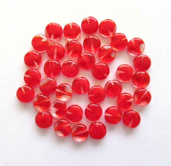 20 Czech glass coin beads - 10mm red & crystal mix disc beads C0038