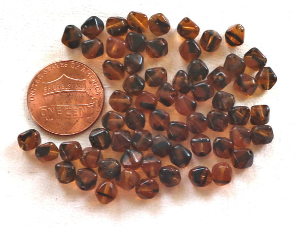 50 6mm Tortoiseshell Brown bicones, pressed Czech glass bicone beads, C6750 - Glorious Glass Beads