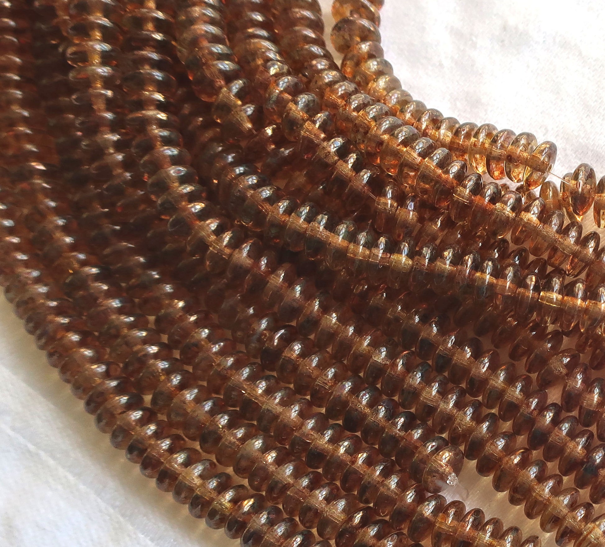 Lot of 50 6mm Czech glass rondelle beads, brown smoky topaz spacers or rondelles C7801 - Glorious Glass Beads