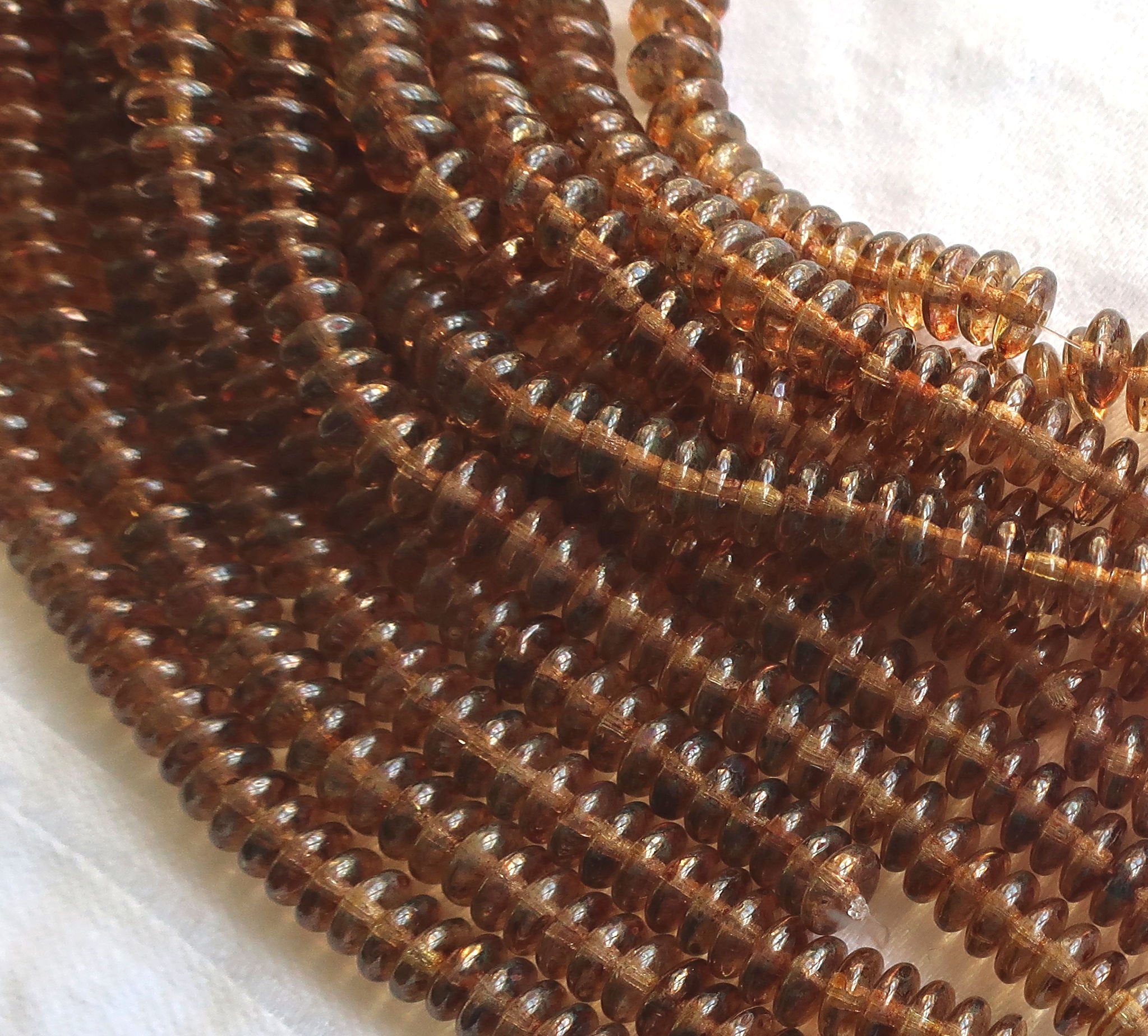 Lot of 50 6mm Czech glass rondelle beads, brown smoky topaz spacers or rondelles C7801 - Glorious Glass Beads