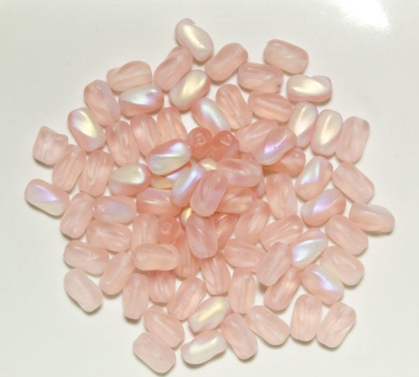 25 9mm x 6mm Matte Pink Czech glass twisted oval beads C0024