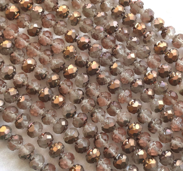 25 Czech glass small rosebud beads - Matte Apollo Gold beads - 5 x 6mm - faceted firepolished antique cut beads - C1801