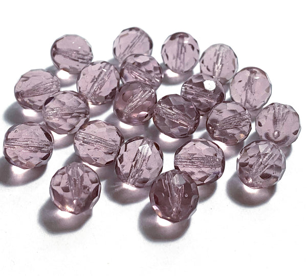 Twenty Czech glass fire polished faceted round beads - 10mm light purple amethyst beads C0068