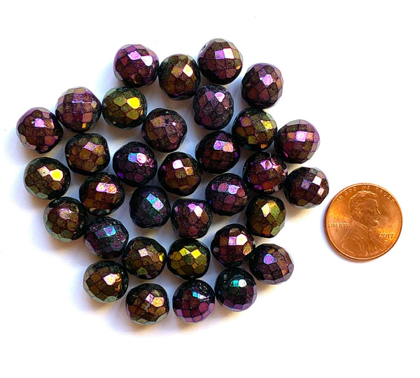 Twenty Czech glass fire polished faceted round beads - 10mm purple iris beads C0097