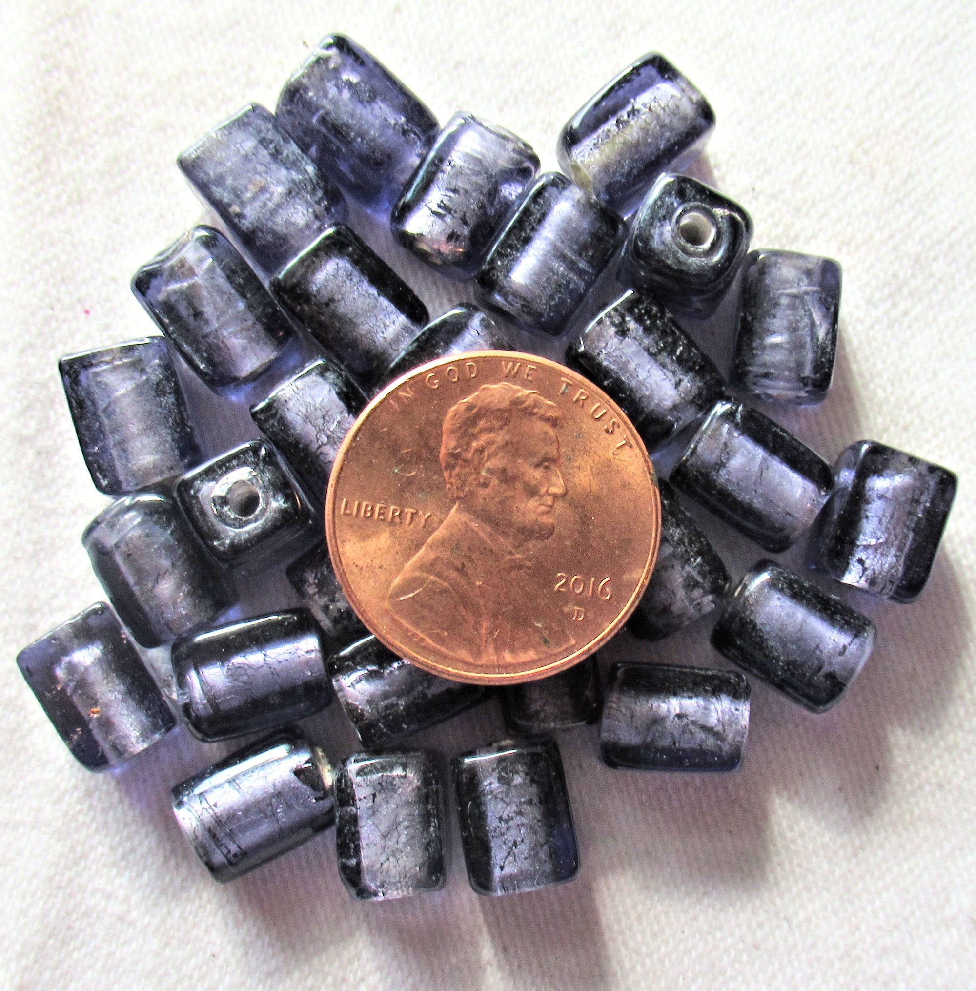 Lot of 20 silver foil tanzanite purple blue cube beads - 8 x 10mm rectangular square beads - Made in India C2901