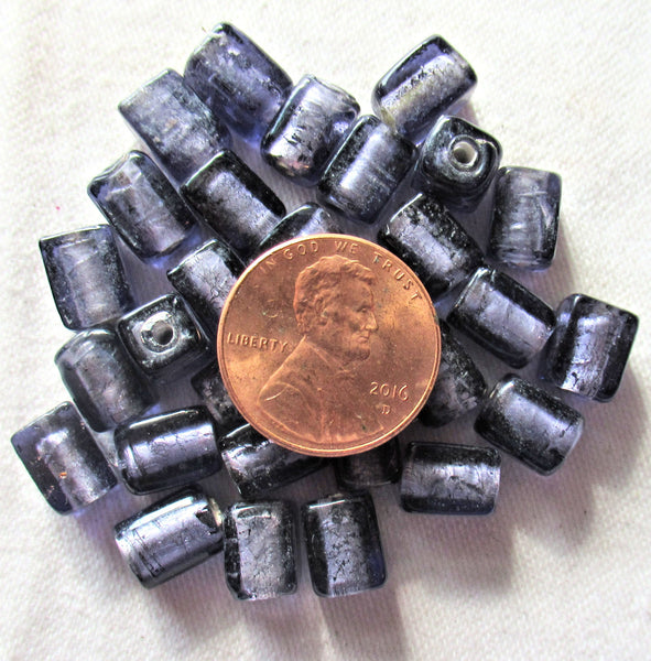 Lot of 20 silver foil tanzanite purple blue cube beads - 8 x 10mm rectangular square beads - Made in India C2901
