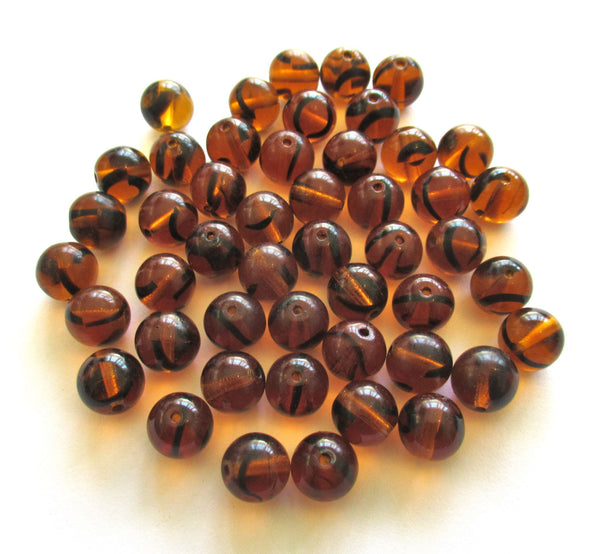 Lot of 25 8mm Czech glass druk beads - tortoise shell brown smooth round druks, C0023