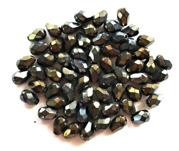 Lot of 25 7 x 5mm Brown Iris teardrop Czech glass beads, faceted firepolished tear drops C7701