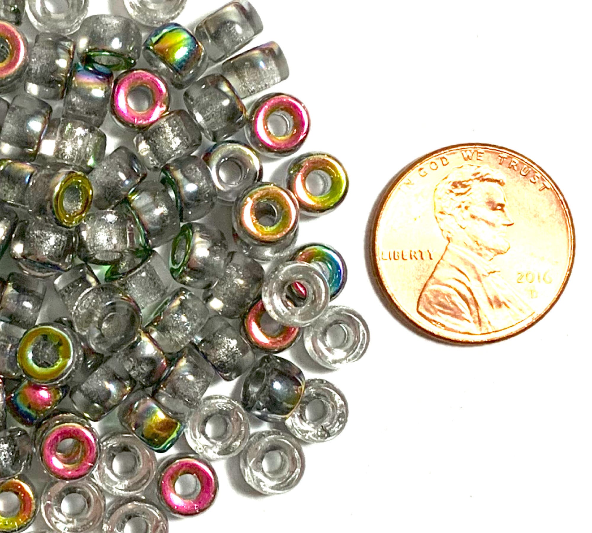 Fifty 6mm Czech crystal vitrail pony roller beads, large hole glass crow beads - C0065