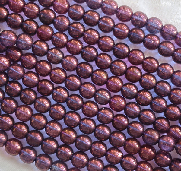 Lot of 25 8mm Czech glass druks, Lumi Amethyst / Purple smooth round druk beads C5525 - Glorious Glass Beads
