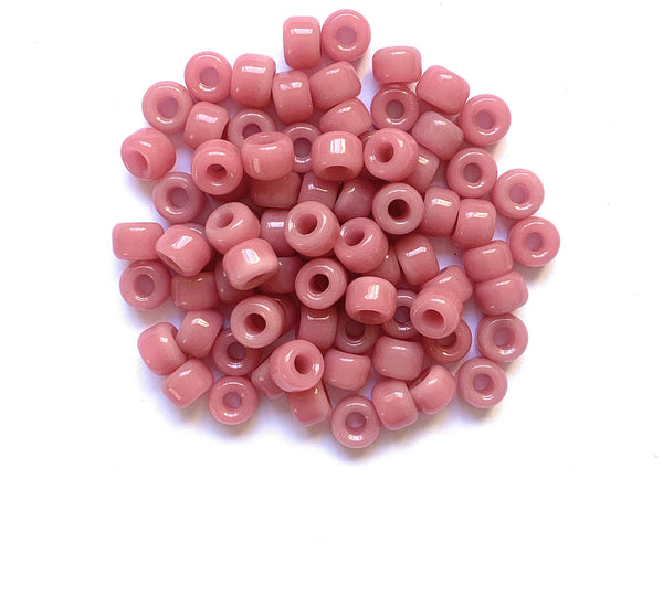 Twenty-five 9mm Czech glass pony, crow, roller beads - translucent milky pink opal large hole beads - C0082