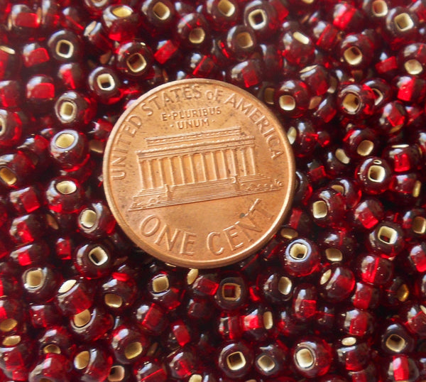 24 grams Garnet Red Silver Lined Czech 6/0 large glass seed beads, size 6 Preciosa Rocaille 4mm spacer beads, large, big hole C0047