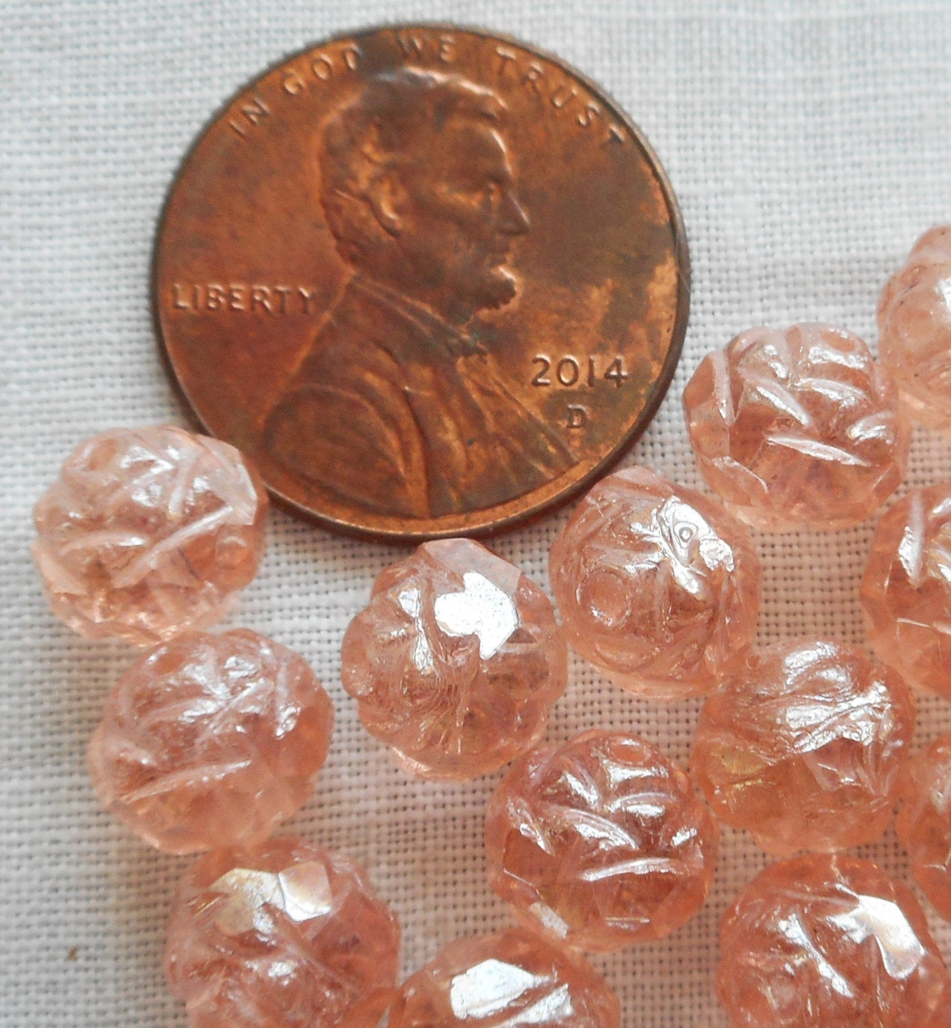 Twelve Luster Rosaline Pink 7 x 8mm Rosebud beads, faceted, firepolished, antique cut, Czech glass beads C2701 - Glorious Glass Beads