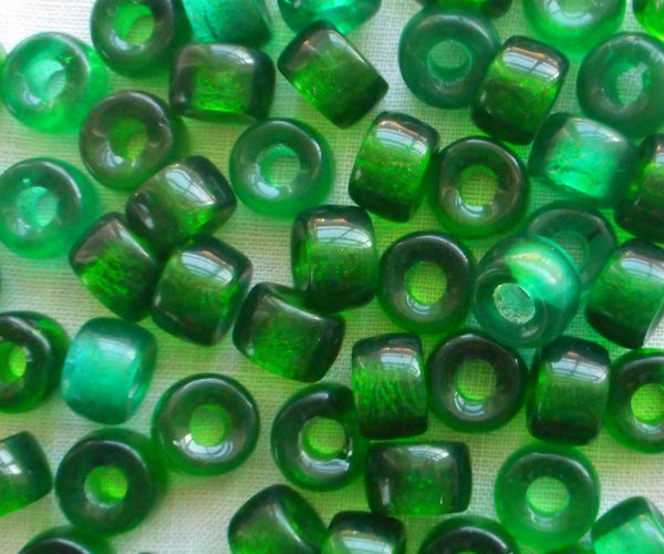 25 9mm Czech transsparent Emerald green glass pony roller beads, large hole crow beads, C0057