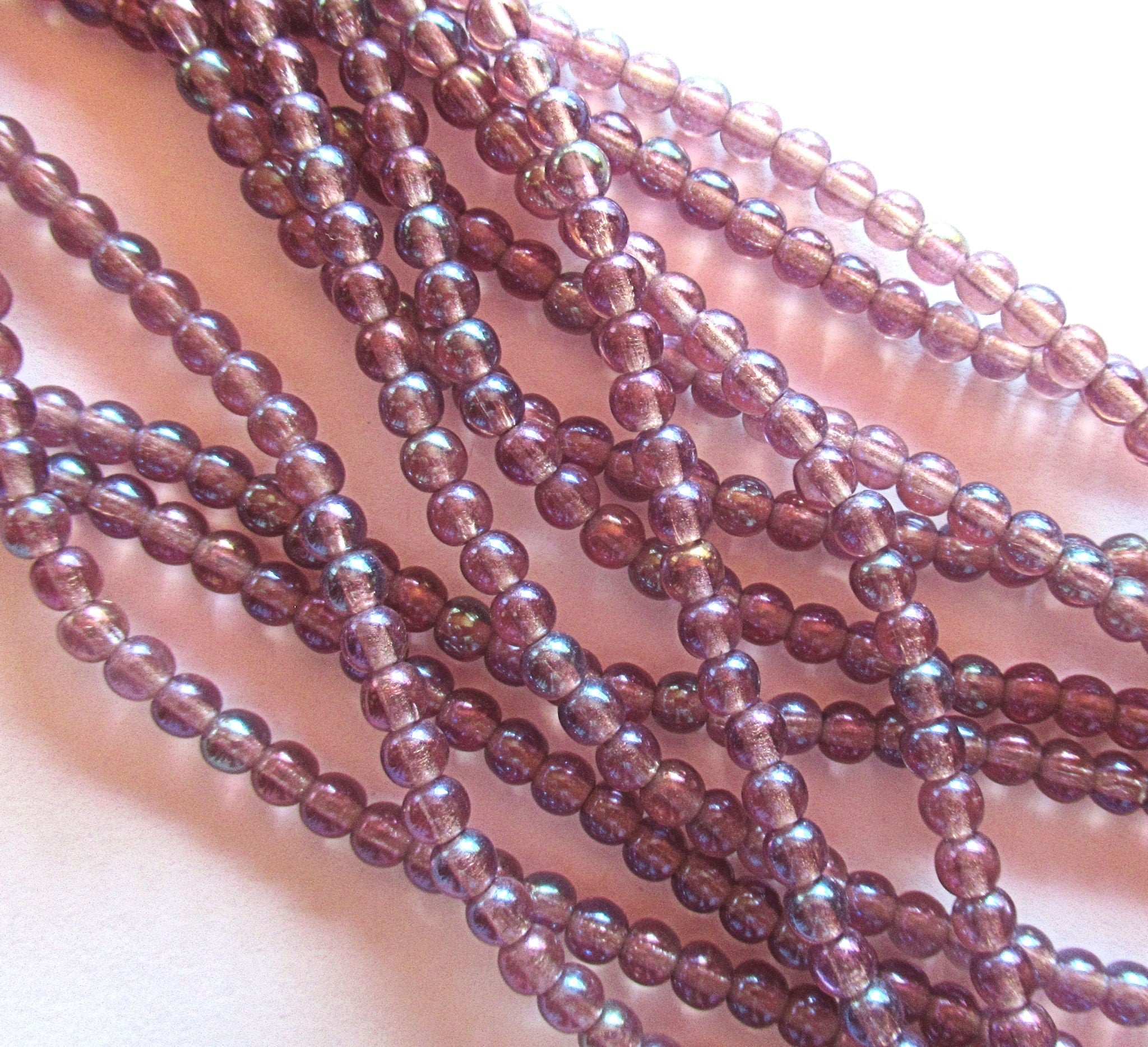 Lot of 100 4mm luster iris amethyst Czech glass druk beads, smooth round druks, C0084