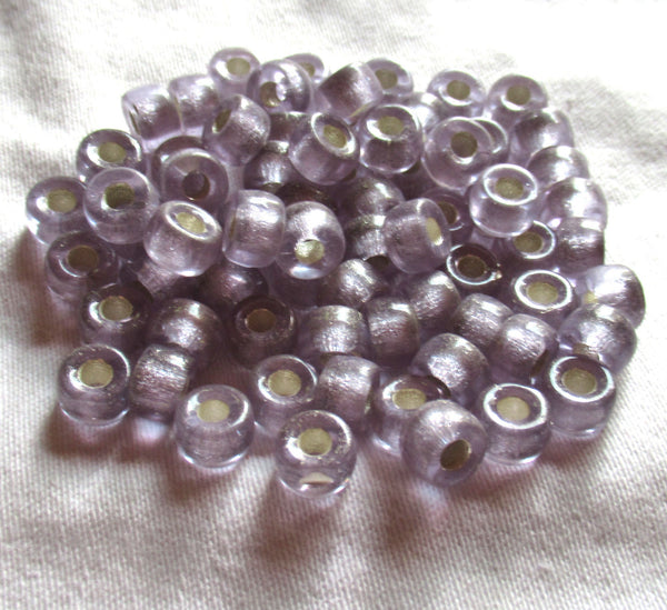 25 9mm Czech glass pony beads - alexandrite or lavender silver lined roller beads - large hole glass crow beads C00401