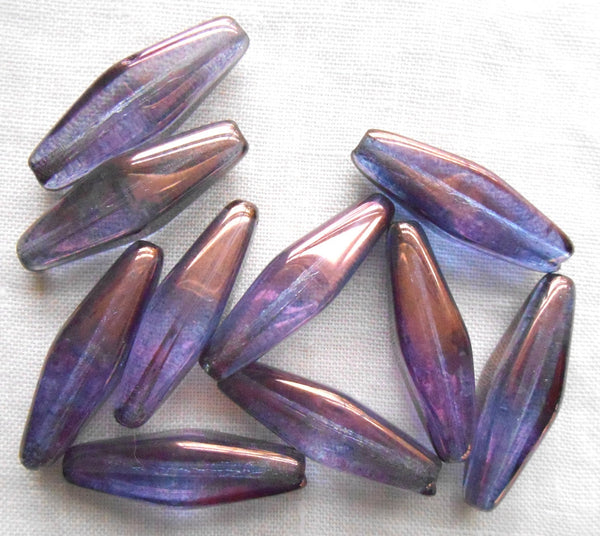 10 Baroque Lumi Amethyst long Czech glass lantern or tube beads, 24 x 9mm beads C0601