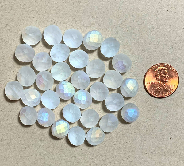 Twenty Czech glass fire polished faceted round beads - 10mm frosted crystal AB beads C0029