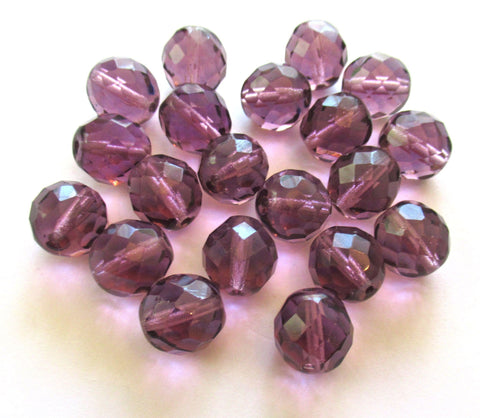 Ten Czech glass fire polished faceted round beads - 12mm amethyst purple violet beads C00101
