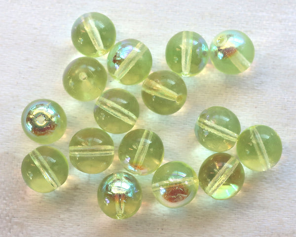 Lot of 25 8mm Jonquil AB / Yellow AB smooth round druk beads Czech glass druks C4325 - Glorious Glass Beads