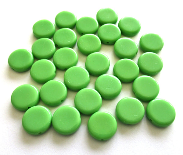 15 Czech glass coin beads - 10mm opaque green disc beads C0096