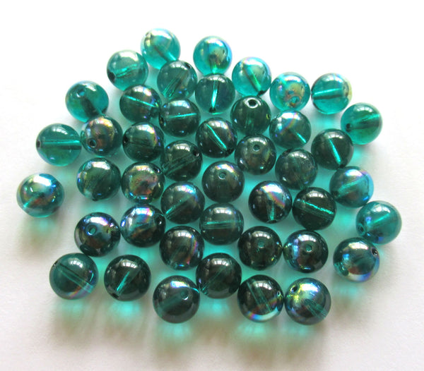 25 8mm Czech glass druks - teal, blue green ab smooth round druk beads C0032
