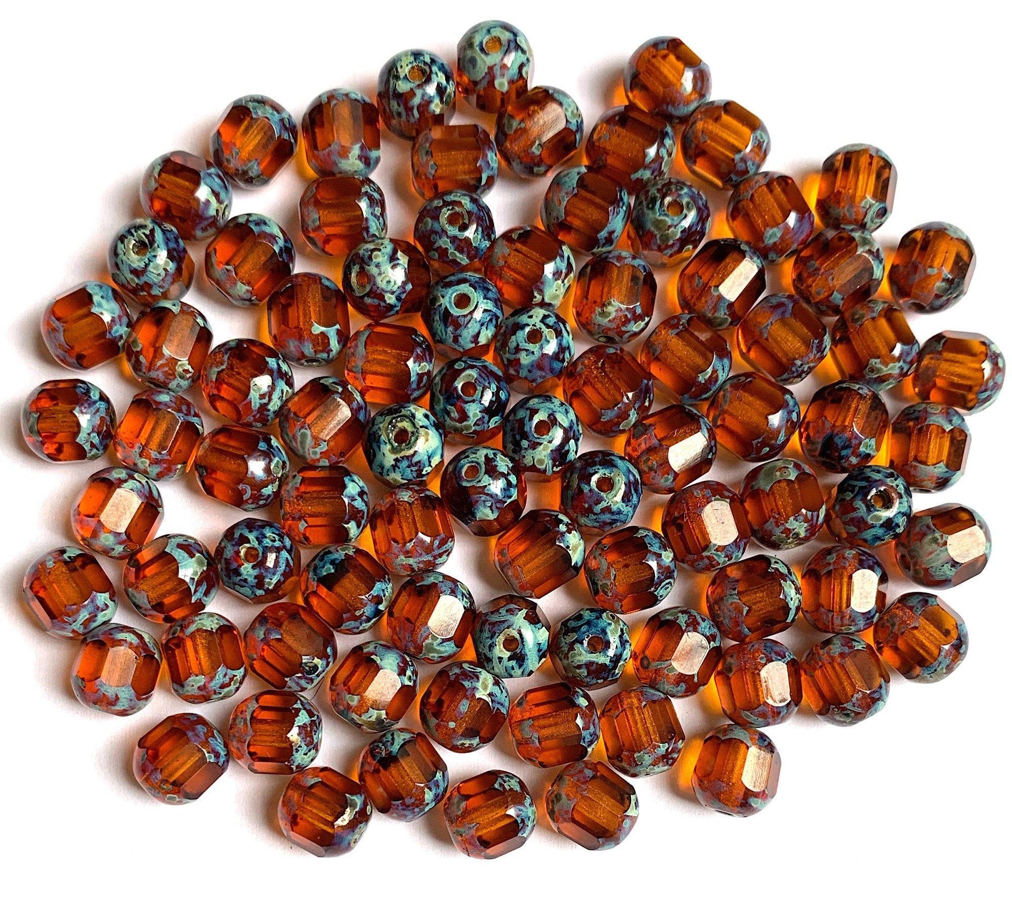 *21* 7x9mm Opaque Orange Travertine Fire Polished Teardrop Beads Czech Glass Beads by GR8BEADS - The Bead Obsession