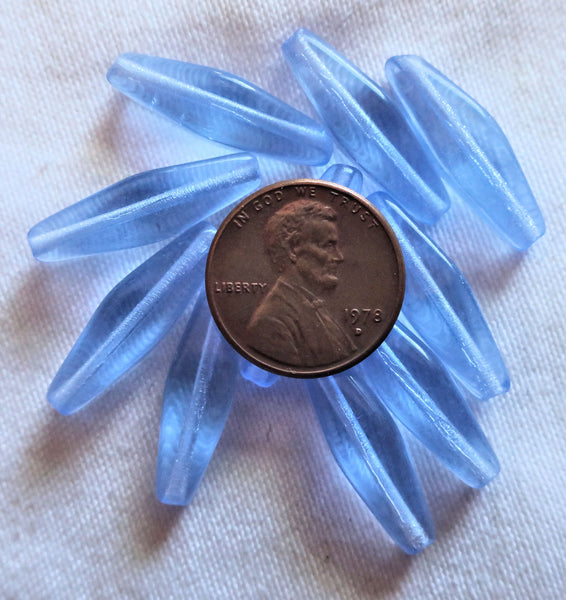 Lot of ten Cech glass lantern beads - 24 x 9mm light sapphire blue long lantern or tube beads C0501