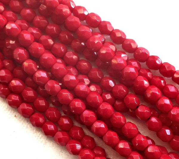 Lot of 50 4mm Czech glass beads - opaque dark blood red beads - faceted - round - firepolished glass beads C4950 - Glorious Glass Beads