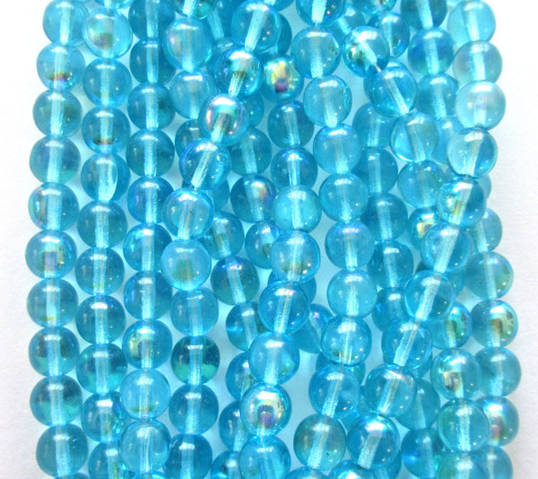 25 8mm Czech glass druk beads - Aqua Blue AB smooth round druks C0032