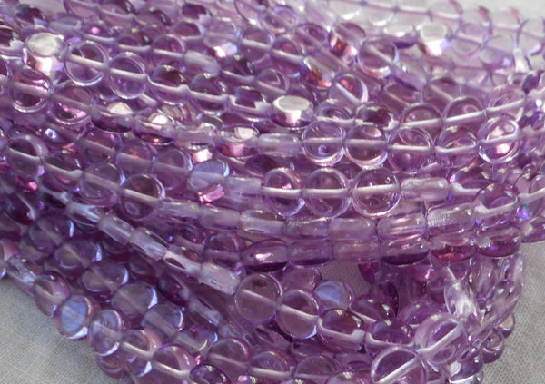 50 6mm Czech glass flat round light Tanzanite, Lavender or Purple beads, little coin or disc beads C6850