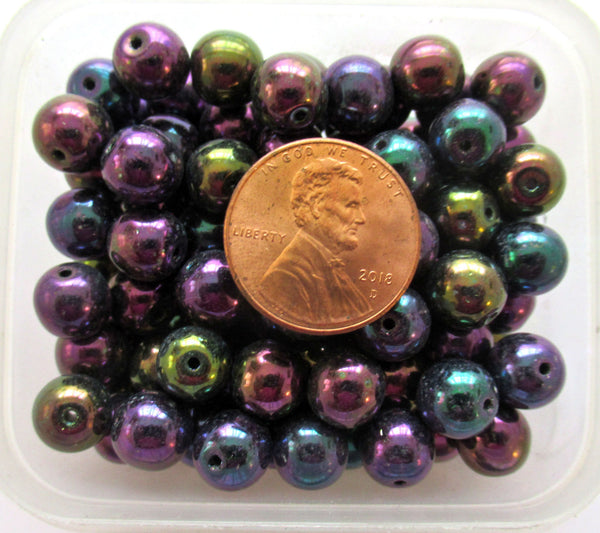 25 8mm Czech glass druk beads - Purple Iris smooth round druk beads C0003