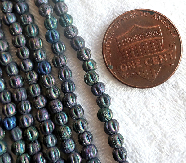 Lot of 100 3mm Czech glass melon beads - matte metallic purple iris C11801 - Glorious Glass Beads