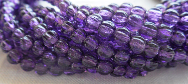 Lot of 100 3mm Transparent Tanzanite, Amethyst, violet melon beads, pressed purple glass Czech beads, C16101 - Glorious Glass Beads