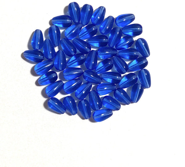 Lot of 25 10 x 6mm Czech glass sapphire blue teardrop beads - center drilled smooth drop beads C0012